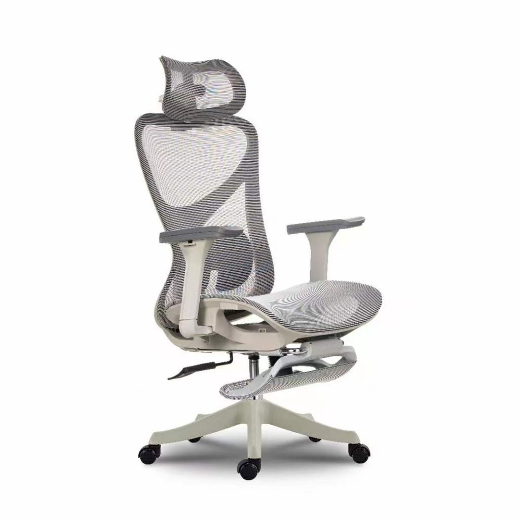 Silla ergonómica de malla con reposapiés gris